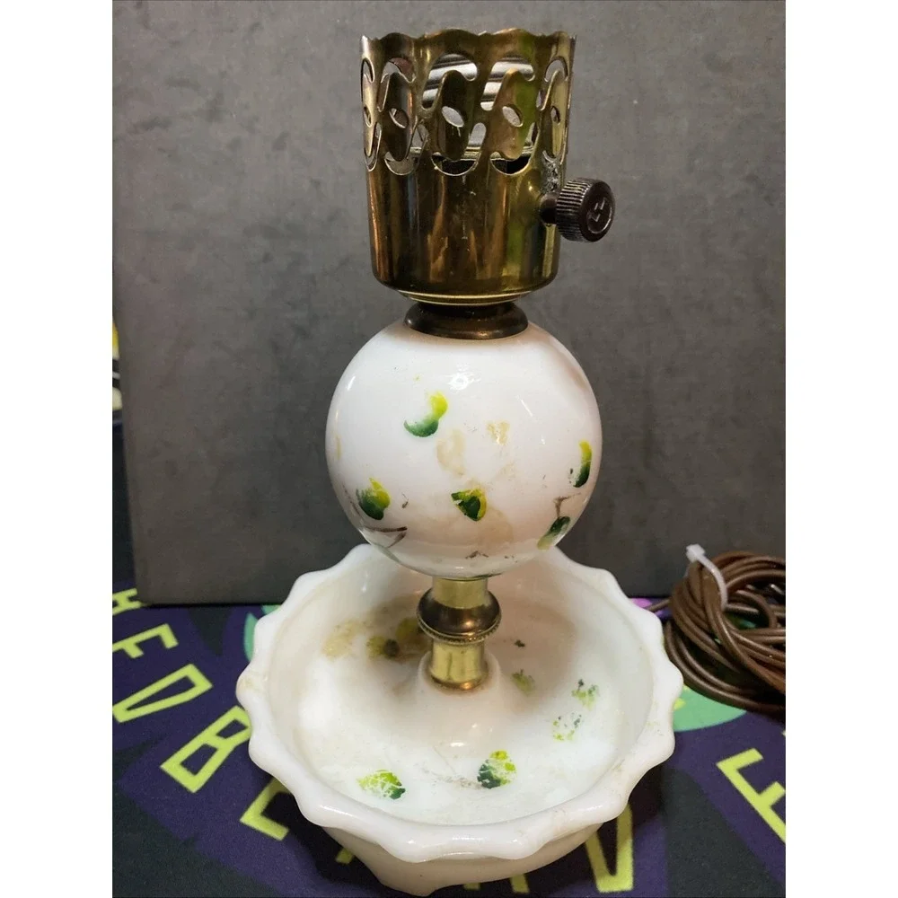 Vintage Milk Glass Night Stand Lamp Oil Lamp Style No Shade Plug In 9